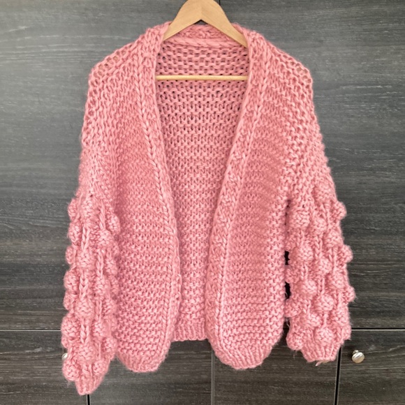 Handknit Sweaters - Handknit Pink Bobble Cardigan Med